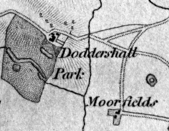 Doddershall estate in 1833 with the earthworks centre-right.