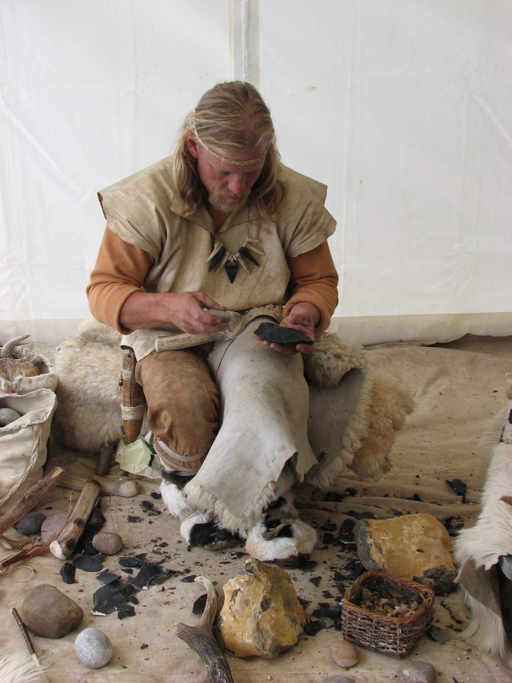 John Lord making a replica hand axe in May 2007