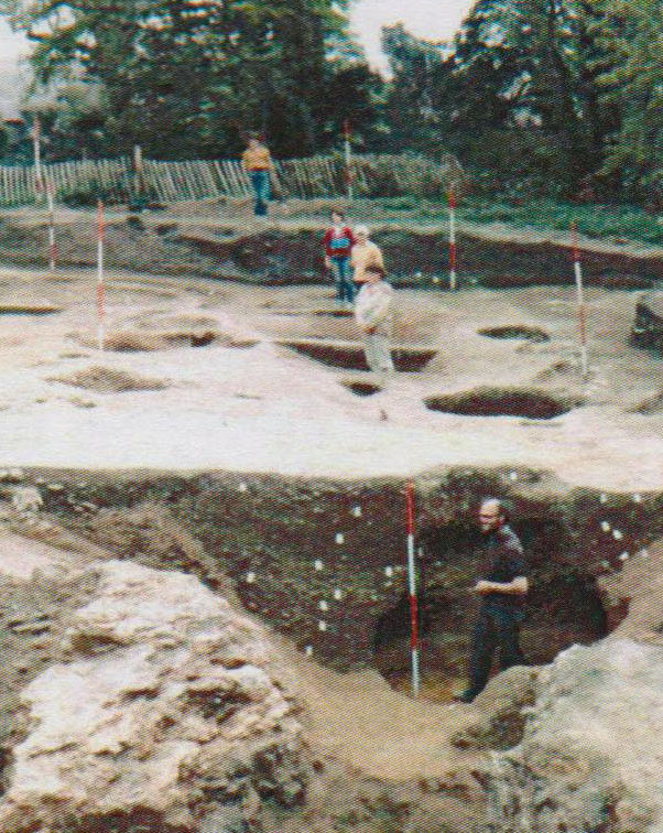 Excavation photo of the two-metre deep defensive ditch that surrounded the Iron-Age settlement at Aylesbury, which was later re-used 
			as the seventh-century minster boundary